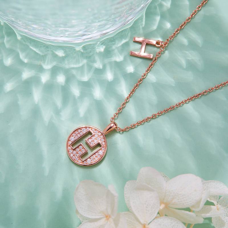 H-shaped pendant S925 silver plated rose gold Moissanite diamond light luxury letter necklace